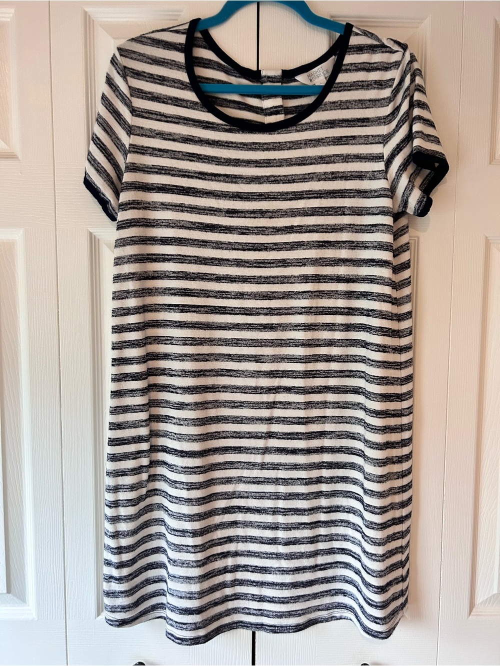 Market & Spruce Navy Blue and White Striped Short Sleeve Mini Dress